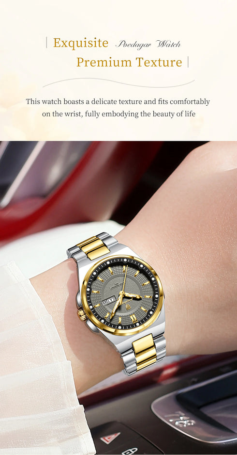 POEDAGAR Fashion Ladies Watch Top Elegant Week Date Woman Clock Quartz Stainless Steel Luminous Waterproof Women's Watches Reloj