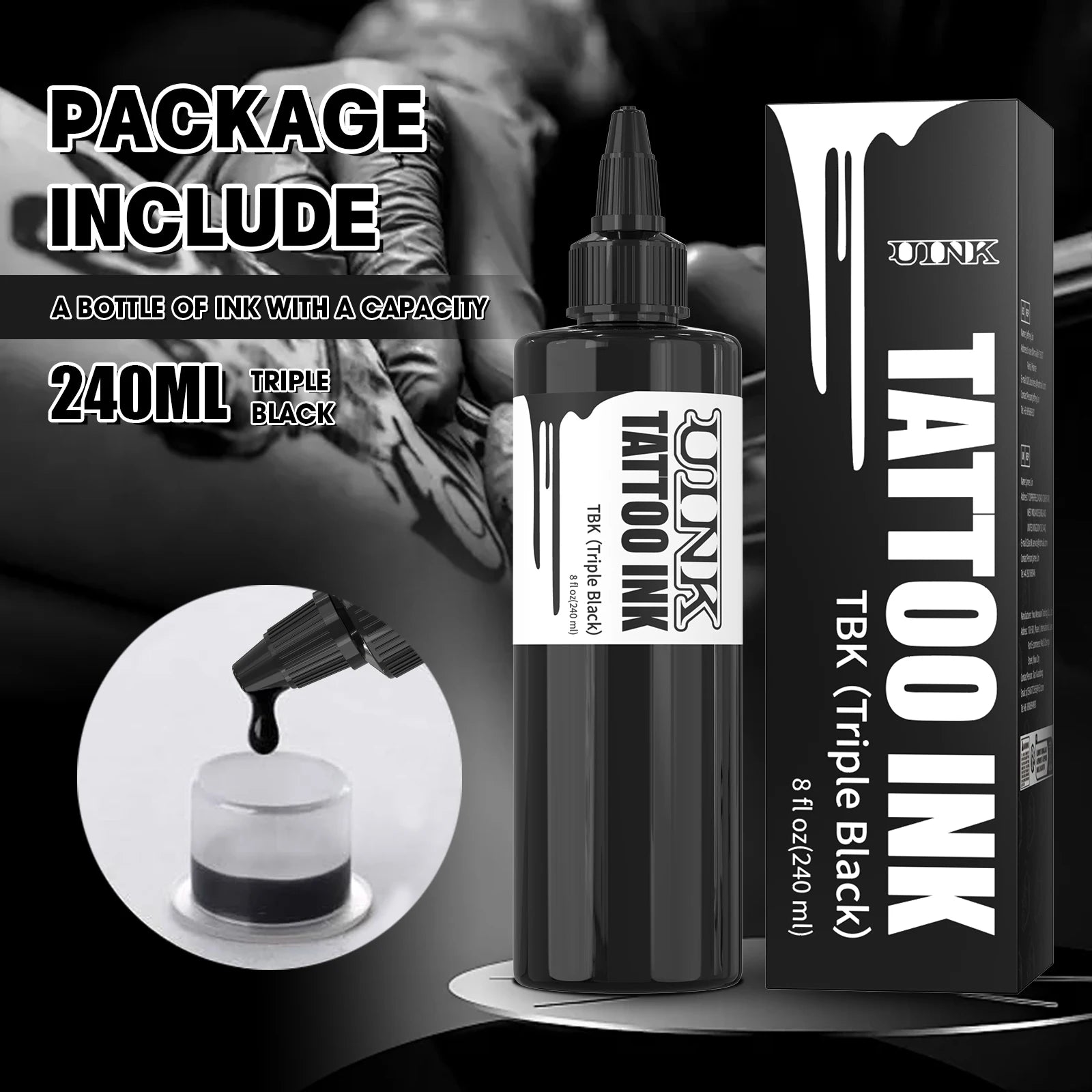 DQFART 240ml Triple Black/Withe Professional Tattoo Ink For Permanent Semi-permanent Skin Body Art Pigment Tattoo Supplies Main image