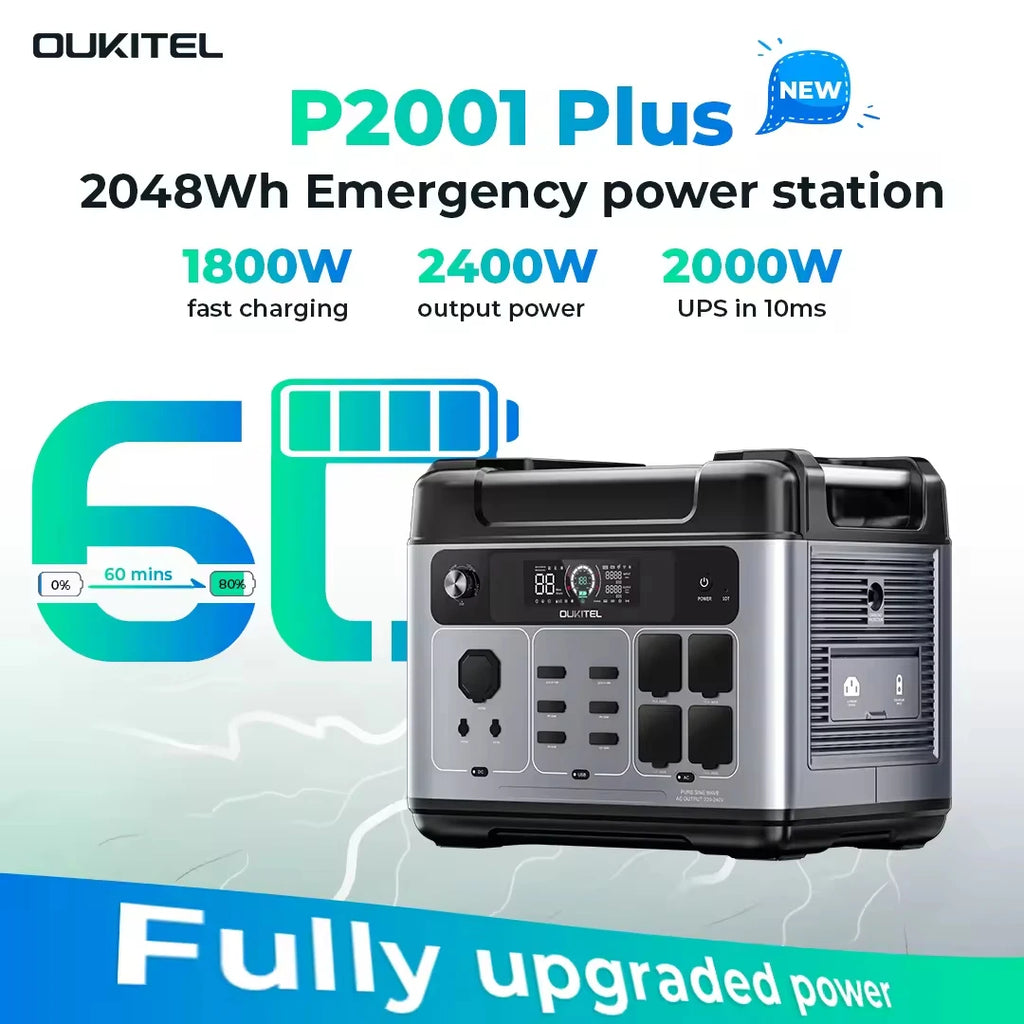 OUKITEL P2001E Plus Portable Power Station 2400W Output Power 2048Wh Capacity LiFePO4 Family Outdoor Camping Backup Powerstation