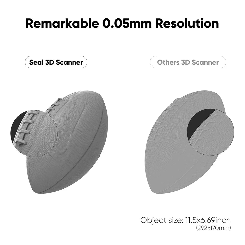 3DMakerpro Seal 3D Scanner, Blue Light Source, 0.01mm Accuracy, 0.05mm Resolution, 10fps Frame Rate, Visual Tracking, Anti-Shaking, 100x75mm Single Capture Range, 180-280mm Work Distance, 24-bit Color Scanning