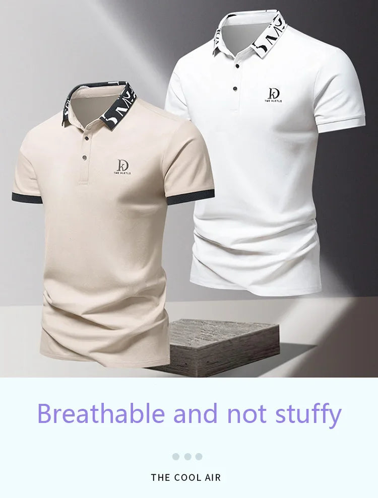 Summer men's POLO shirt fashionable ice silk quick drying short sleeved T-shirt solid color loose fitting business collar top