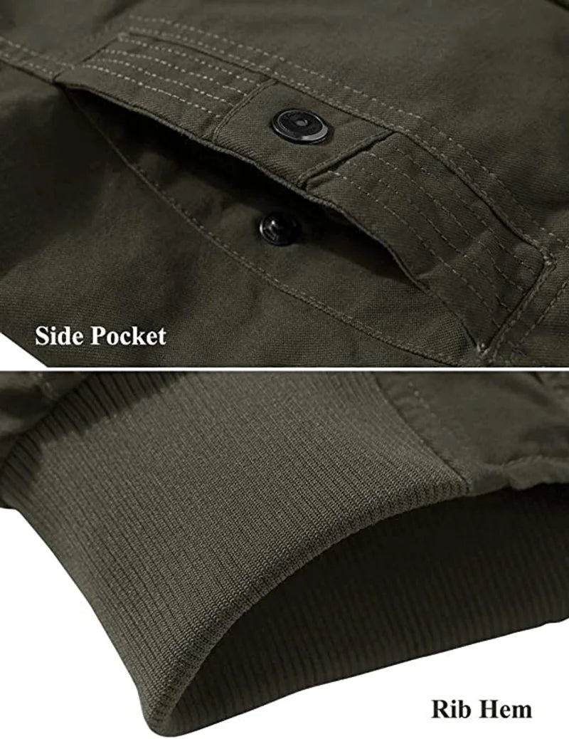 MAGCOMSEN Men's Fleece Jackets Windbreaker Coats Fall Winter Thermal Bomber Jackets Multi-pockets Stand Collar Motorcycle Jacket