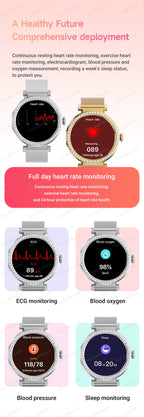 Fashion Zircon Smart Watch 1.46" AMOLED Screen 5.4 Bluetooth Call Heart Rate Temperature Monitoring Women Smartwatch Pedometer