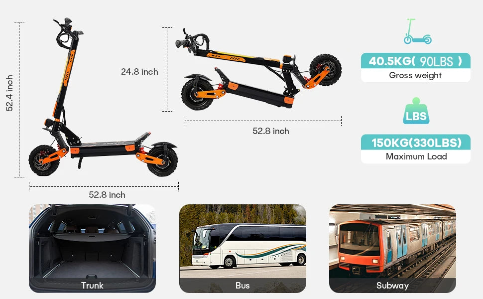 VREOM Z36-Adults Electric Scooter-5600W Motor 60V30AH Battery Off Road E-Scooter,75KM/H Speed 11'' Tire Foldable EScooter