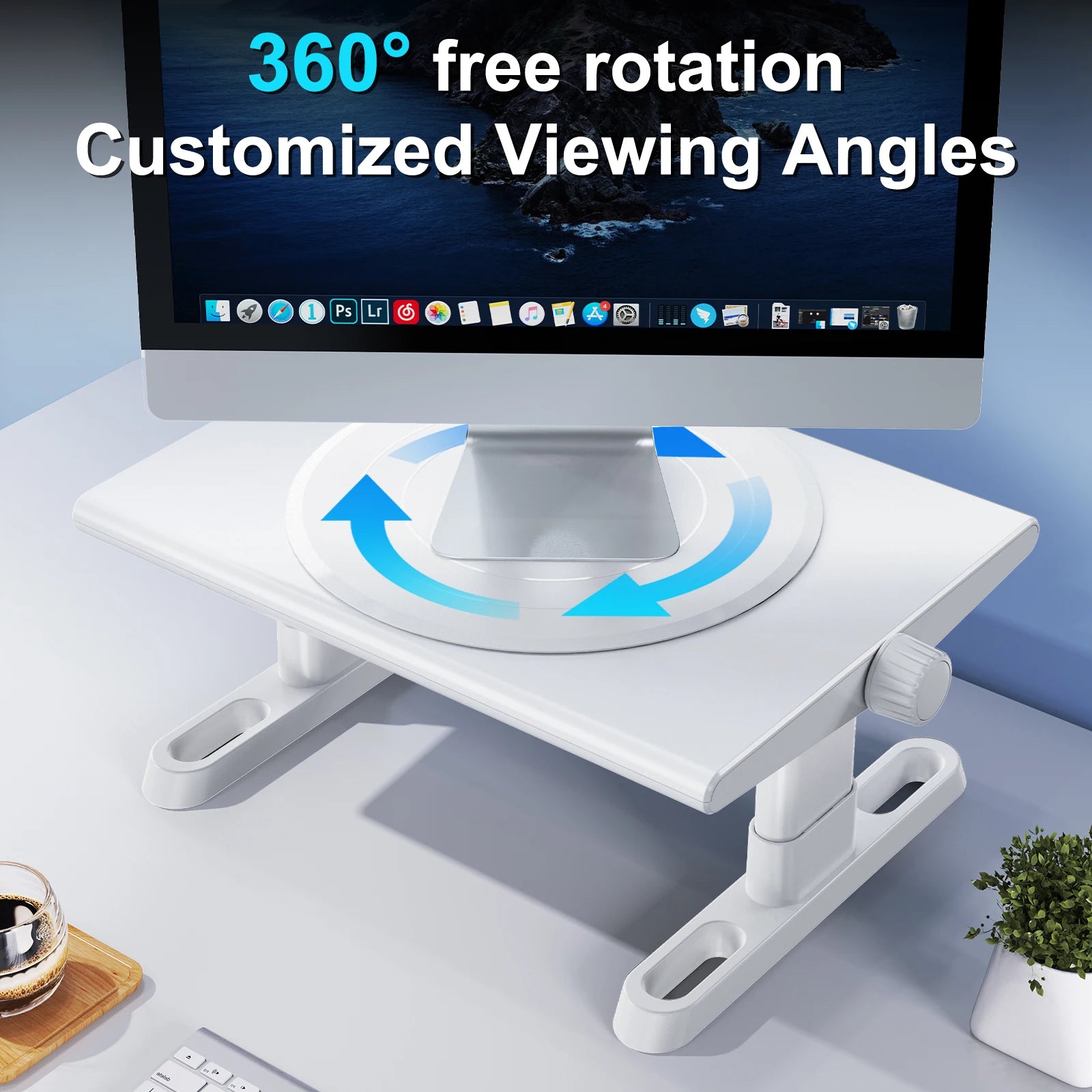 Oatsbasf Computer Monitor Stand Laptop TV Holder Monitor Shelf 360° Rotation Computer Desk Height Adjustment 50LB Load Bearing