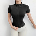 Women Slim Casual Sports Tops Solid Zipper Yoga Short Sleeve Coat Female Outfit Summer Clothes Running Fitness Shirts For Lady