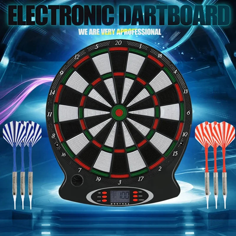 Professional Electronic Hanging Dartboard with LCD Scoring Indicator, 6 Darts Included, Home Bar Party Game Set
