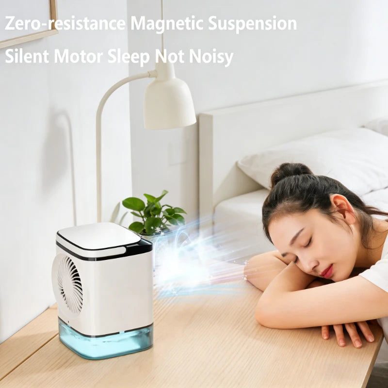 2026  Ultrasonic Mini Air Conditioner 3-Speed Portable Cooler with Colorful Light Humidifier