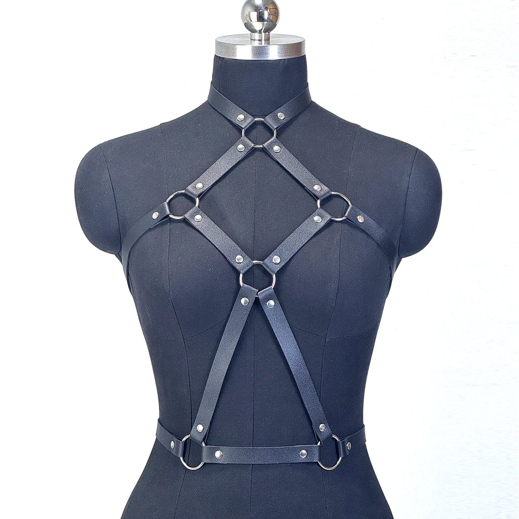 Women Fashion Belt Female Street Style Harness Adjustable Chest Belt with Chain Leather Waistband Gothic Clothing Accessories