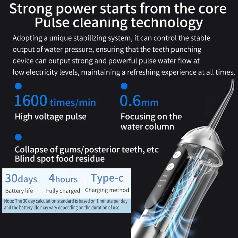 Oral Irrigator 3 Cleaning Modes Portable Rechargeable Waterproof  IP65 Dental Water FlosserTeeth Whitening Jet Floss 200ML
