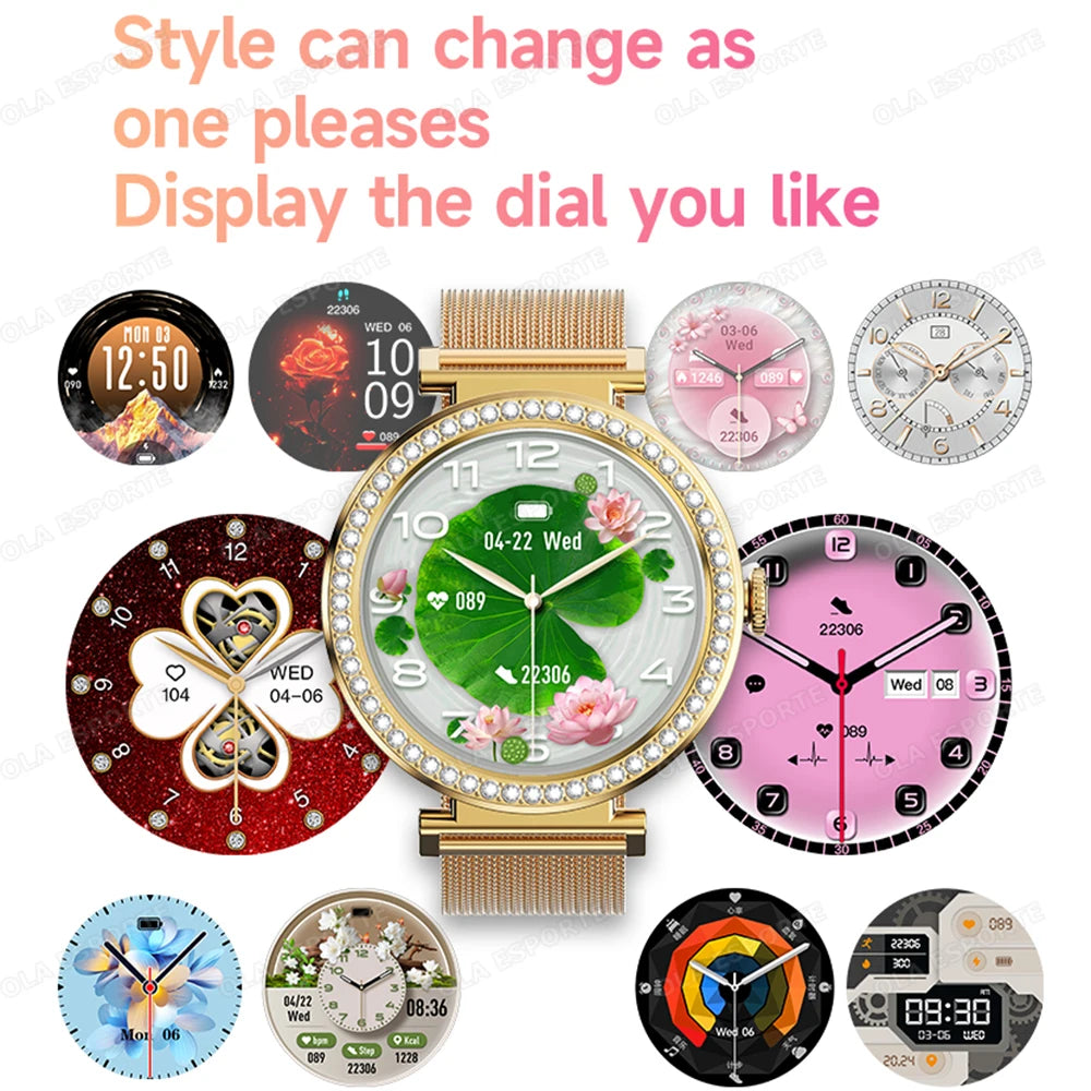 Fashion Zircon Smart Watch 1.46" AMOLED Screen 5.4 Bluetooth Call Heart Rate Temperature Monitoring Women Smartwatch Pedometer