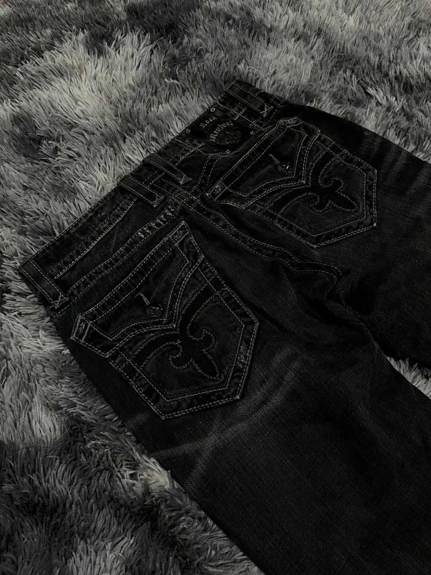 Y2K Black Washed Embroidered High-waisted Oversized Jeans Men European and American Retro Classic Loose Wide-leg Straight Pants Secondary image