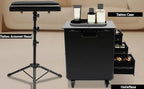 Rolling Makeup Train Case w/Tattoo Armrest Stand,Beauty Trolley Case with 3 Drawers, 4 Universal Wheels, and Combination Lock