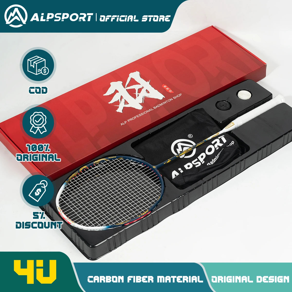 ALP QY2.0 Pro 4U 85g 100% Carbon Fiber + Titanium Alloy Badminton Racket Ultra-light Sports Equipment Racket Badminton Training