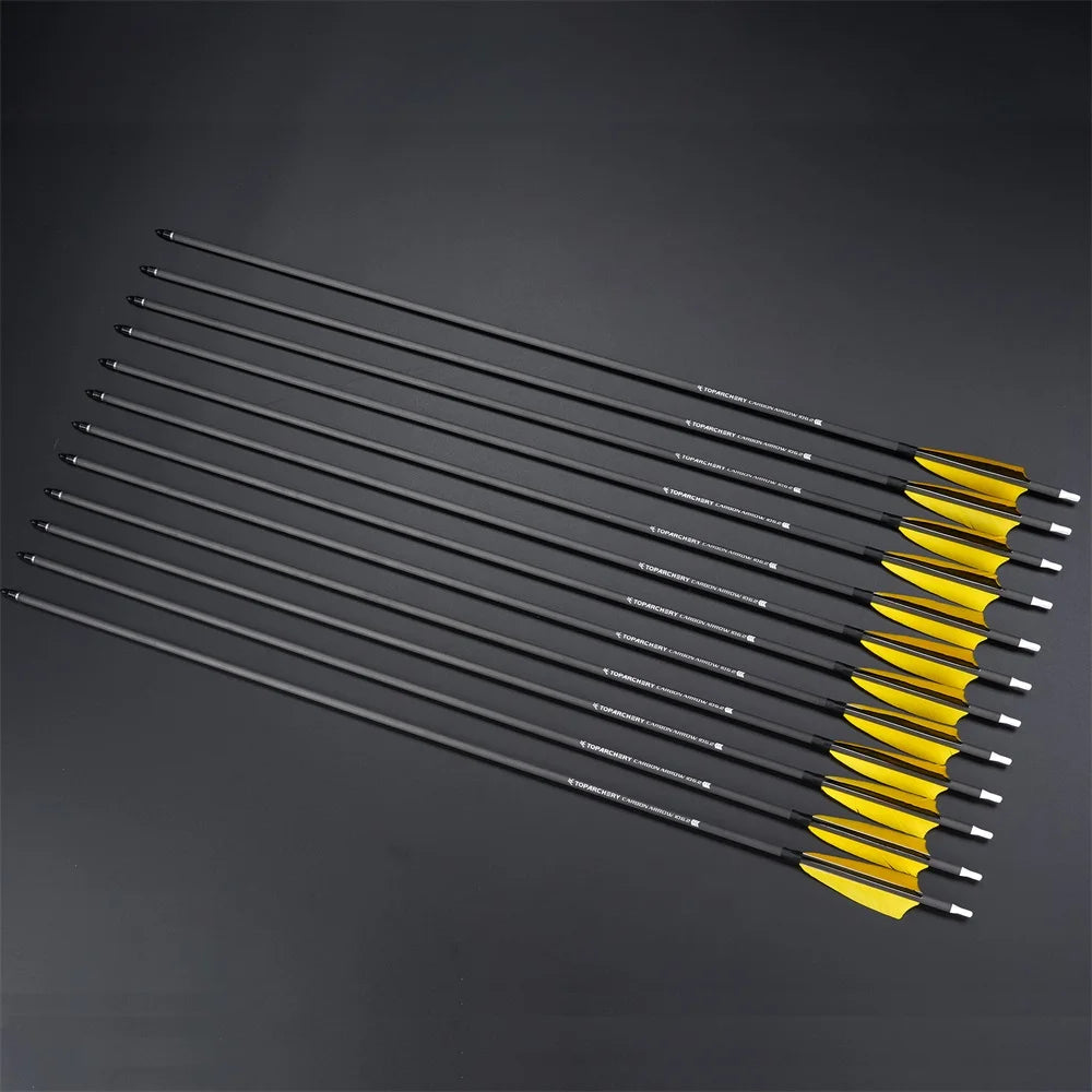 Toparchery 6/12/24pcs 33" Archery Pure Carbon Arrow ID6.2mm Spine 400 with 4'' Natural Feather for Outdoor Shooting Hunting