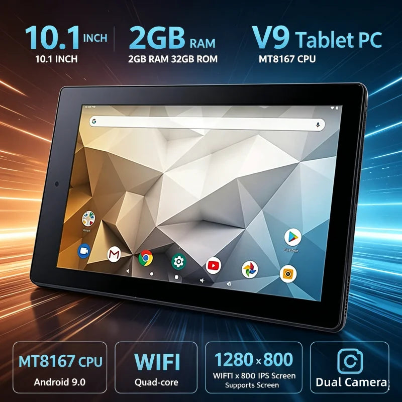 10.1 INCH 2GB RAM 32GB ROM V9 Tablet PC MT8167 CPU Android 9.0 Quad-core Supports WIFI 1280 x 800 IPS Screen Dual Camera