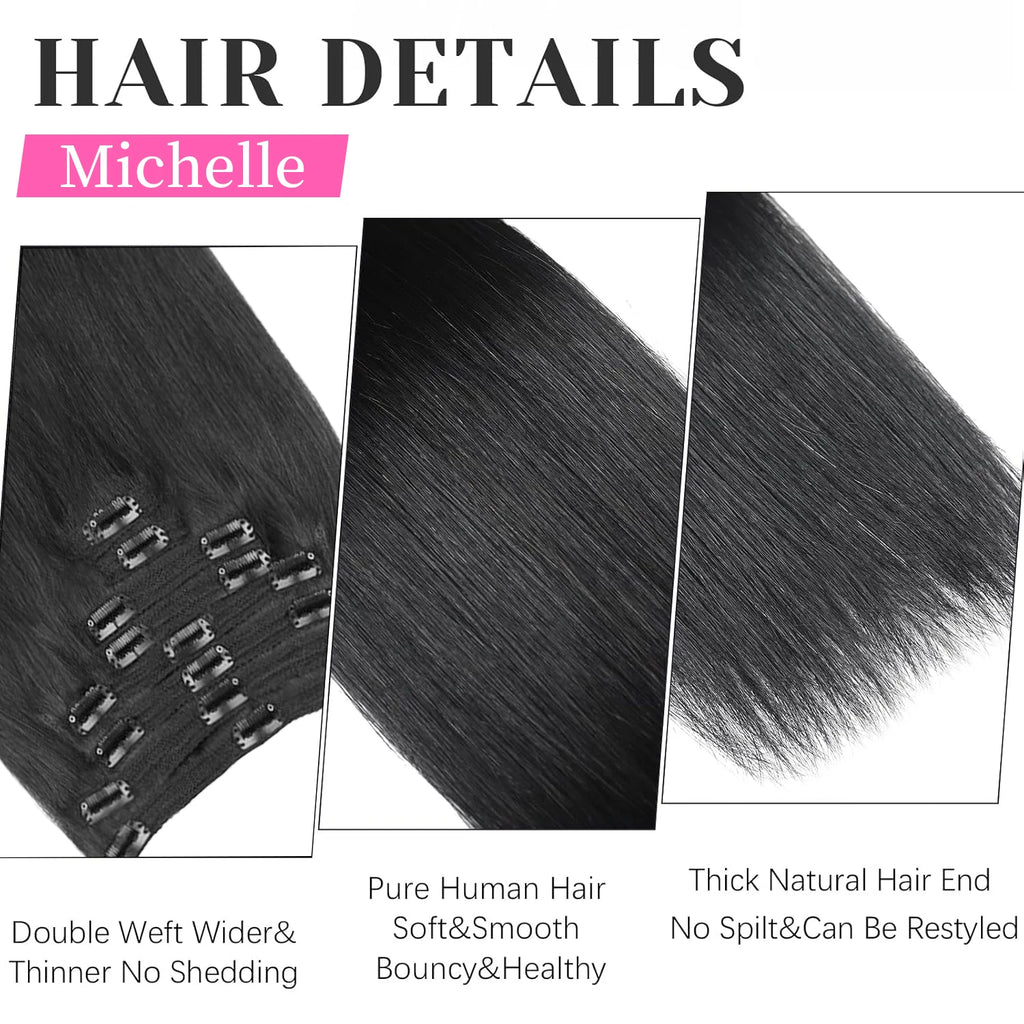 Clip in Hair Extensions Straight 100% Remy Human Hair Clip in Extensions Invisible Seamless Clip ins Hair Extension 8pcs Natural