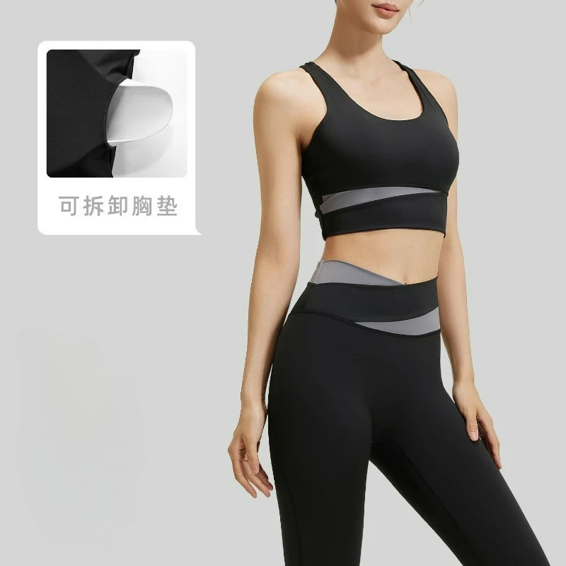 Yoga Set 3PCS Gym Clothes Sportswear Yoga Suits For Women Long Sleeve Crop Top Fitness Set Tracksuits Sports Bra Gym Leggings Secondary image