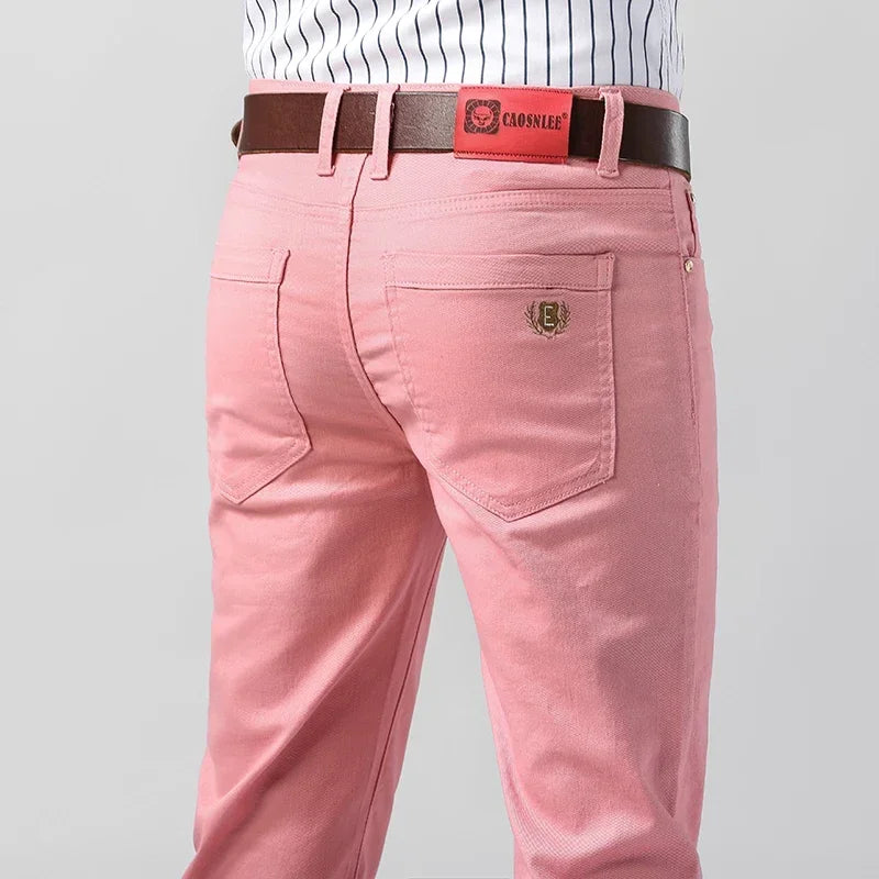 5 Colors Men's Colorful Denim Stretch Stretch Jeans Elastic Yellow Pink Red Slim Male Clothing Simple Business Denim Trousers Main image
