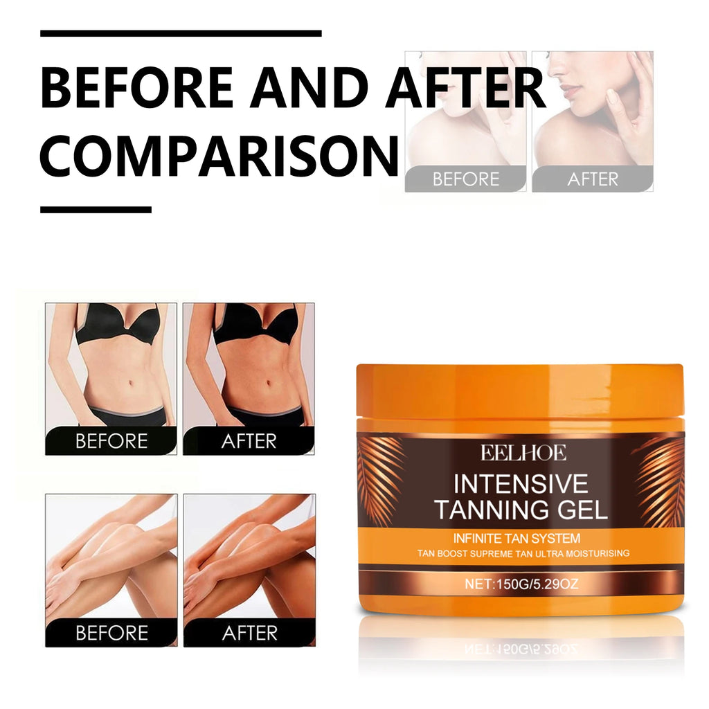 Intensive Tanning Gel & Cream Set Accelerator Bronzing Dark Skin Long Lasting Moisturizing Face Body Sunless Self Tanning Cream