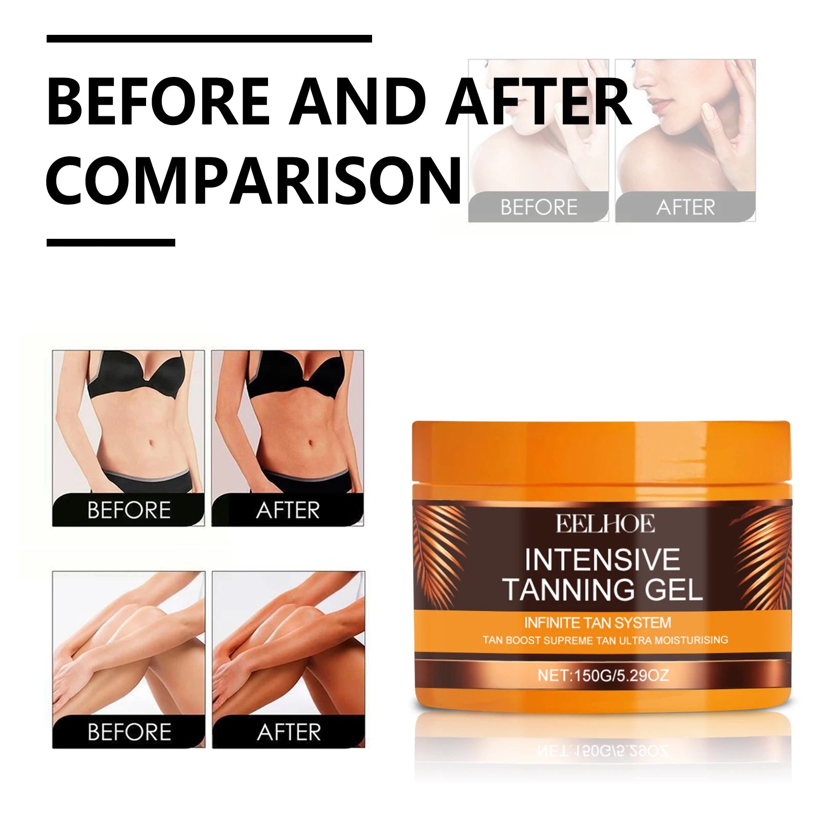 Intensive Tanning Gel & Cream Set Accelerator Bronzing Dark Skin Long Lasting Moisturizing Face Body Sunless Self Tanning Cream