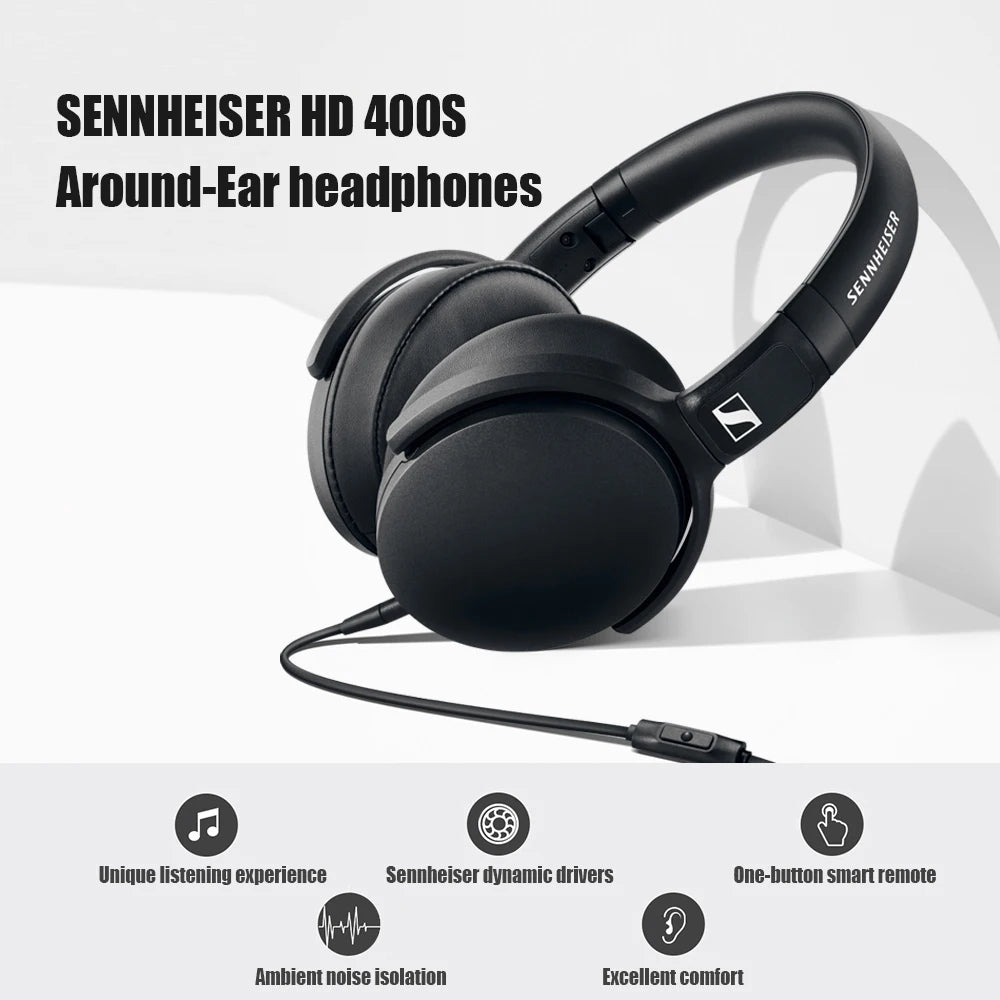 Sennheiser HD 400S Wired Headphones Over Ear HiFi Stereo Bass Noise Isolating Headset with Mic for Smartphone PC Laptop Music