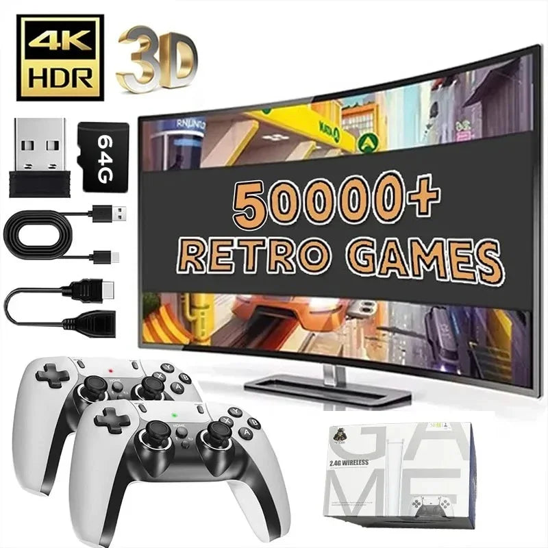 4K HD 64G Video Game Console: M15 Game Stick with 40000+ Classic Arcade Games, Dual Wireless Gamepads Two-Player TV System Main image
