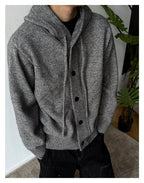 New Casual Luxury Hooded Knitted Cardigan For Man Korean Fashion Loose Button-up Sweater Y2K Vintage Streetwear Knitwear Coat