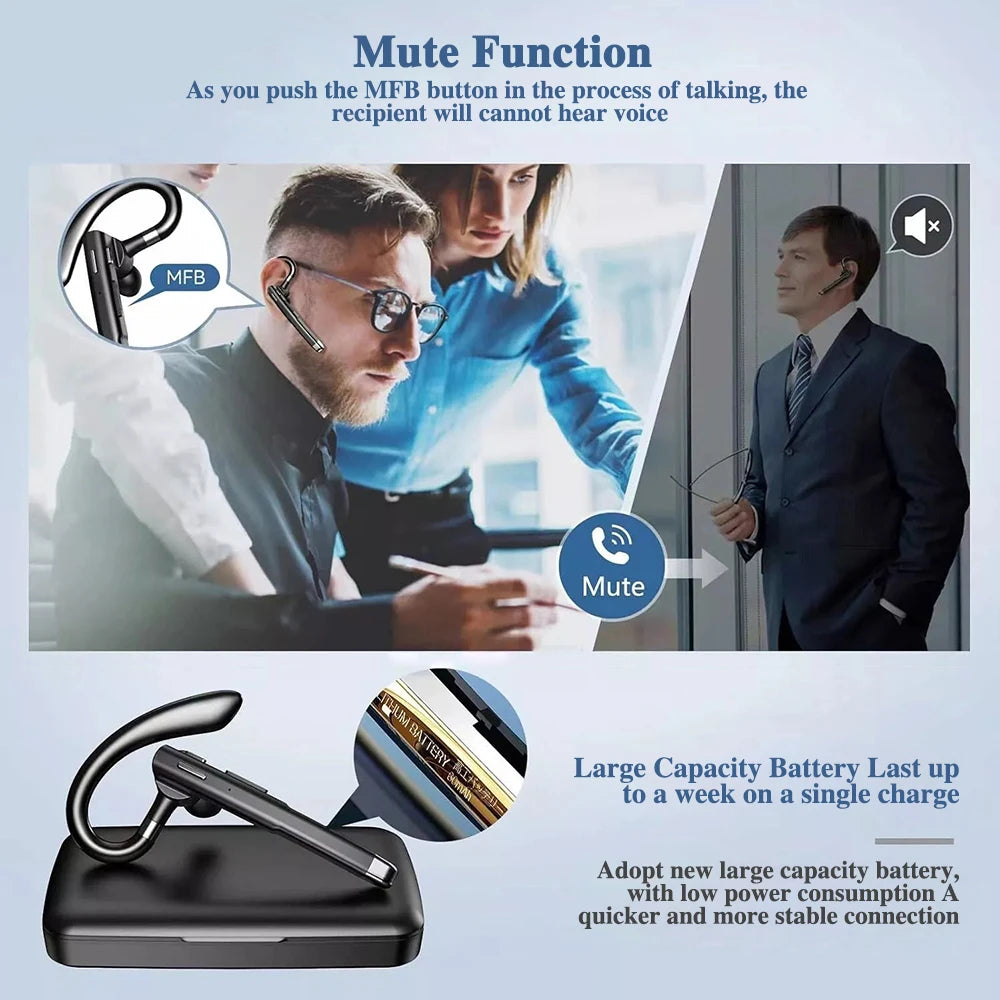 YYK-520 Wireless Headphones Business Bluetooth 5.3 Earphones Hands-free Call Mic Noise Cancelling Headset Earbuds for Driving