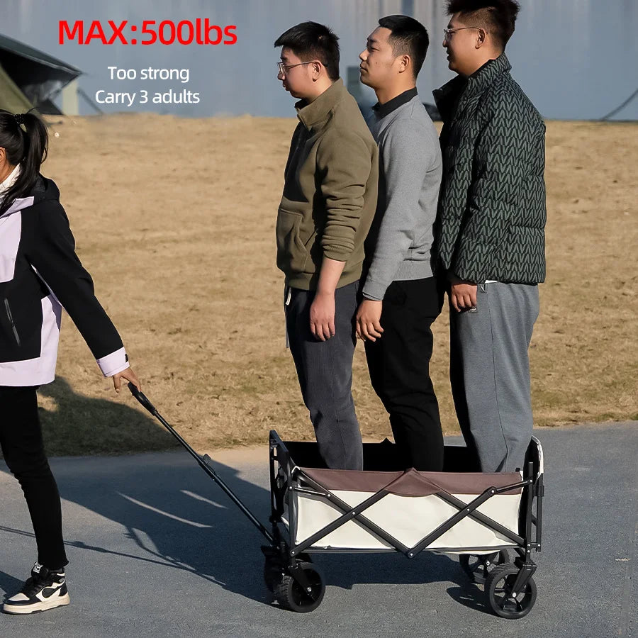 Large Weight Capacity Heavy Duty Wagon Cart Folding Wagon for Outdoor Garden Beach wagon Camping Equipment with Cup Holders