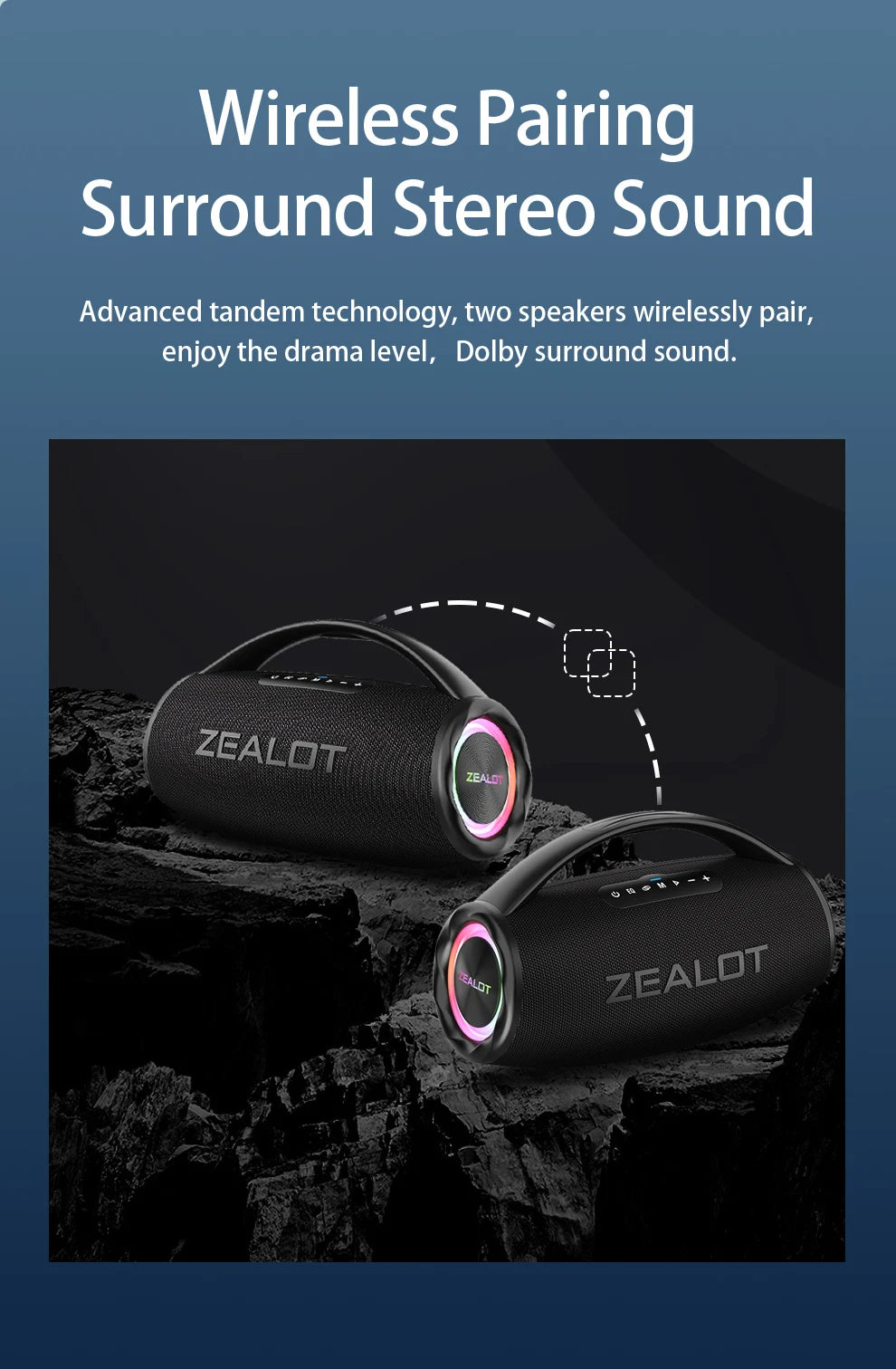 ZEALOT-S97 80W Portable Outdoor Bluetooth Speaker, HiFi Sound, Subwoofer, Dual Pairing, Fast Charging, 16000mAh Battery