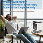 Compact Air Conditioner Fan Mini Evaporative Cooler with Ice Box & Large Water Tank USB Personal Cooler for Bedroom