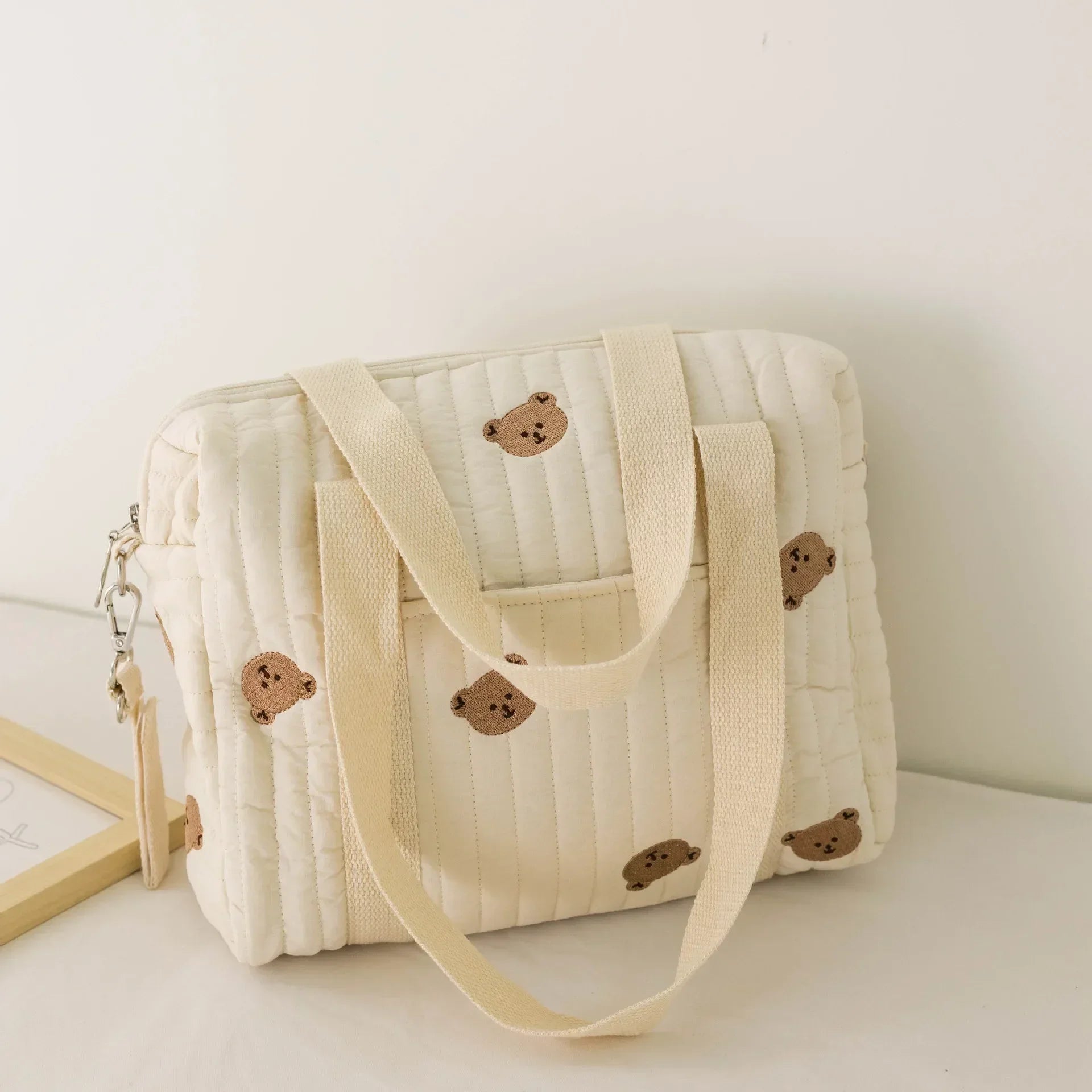 Cute Bear Baby Stroller Nappy Bag Korea Embroidery Cotton Mommy Bag Soft Maternity Shoulder Pack Portable Baby Diaper Organizer