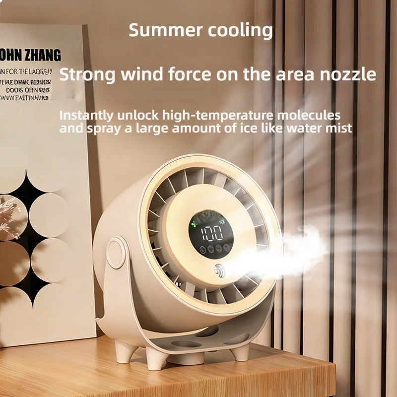 New Misting Fan Humidifying Rapid Cooling Hanging Hole Low Noise Digital Display Button Controlled Speed Fine Absorbable
