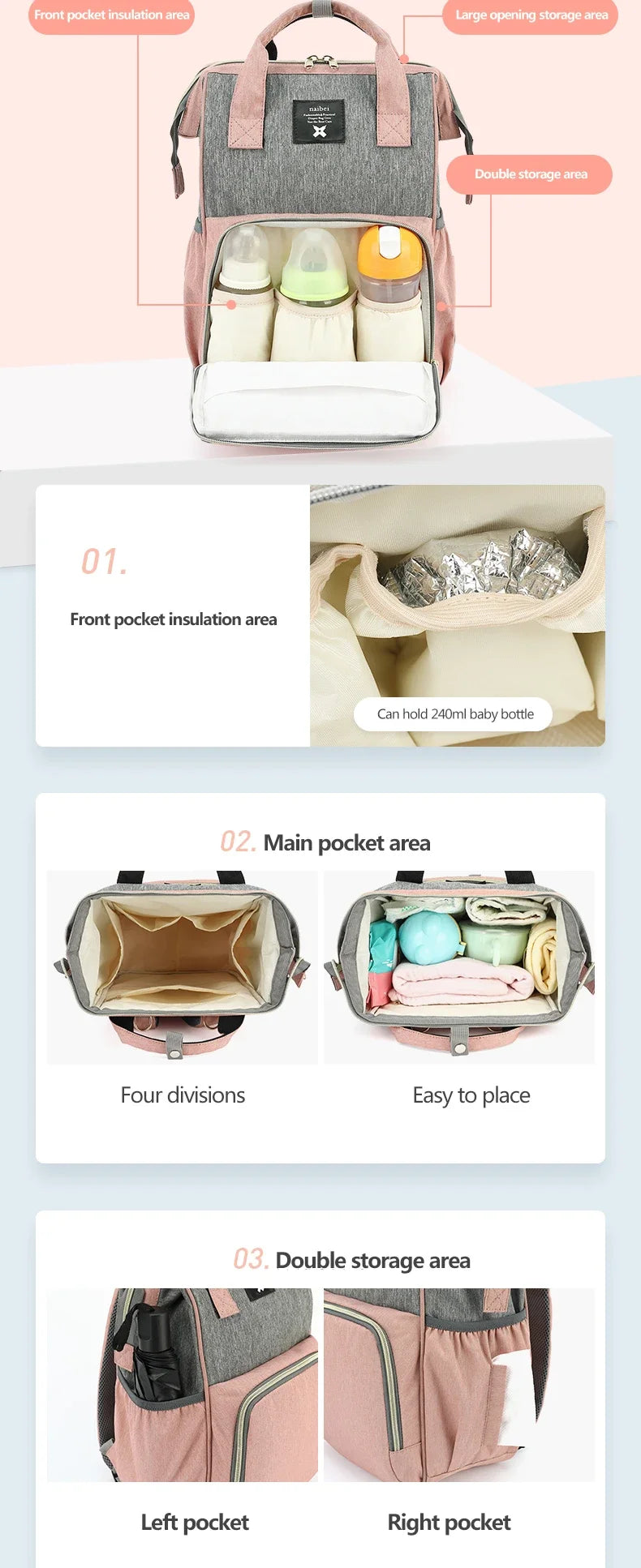 Nappy Changing Baby Nursing Bags Baby Diaper Bag Waterproof Backpack Fashion Mummy Maternity Mother Brand Mom Backpack for Mom