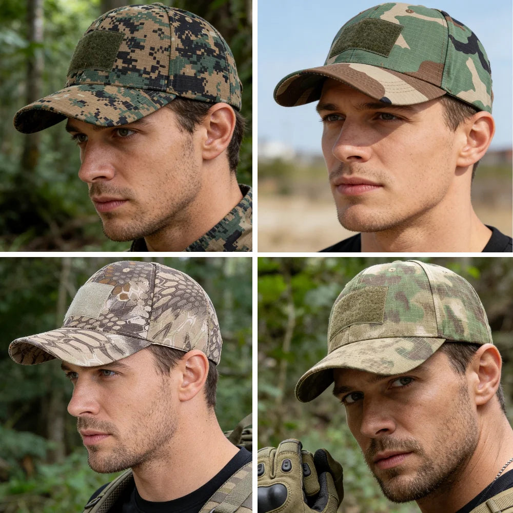 Men's Camouflage Tactical Baseball Cap With 3 Velcro Patches Military Camouflage Hat Cap For Outdoor Jugle Fishing Hiking Caps