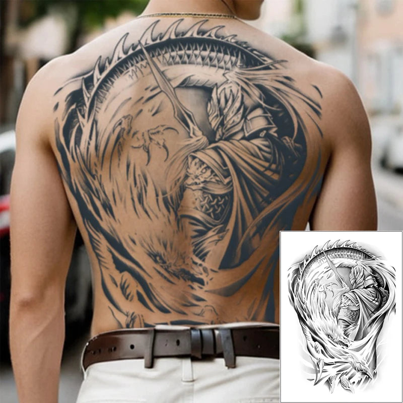 Magic Juice Ink Waterproof Tattoo Stickers Full Back Large Size Herbal Juice Temporary Tattoos Men Body Art Dragon Tiger