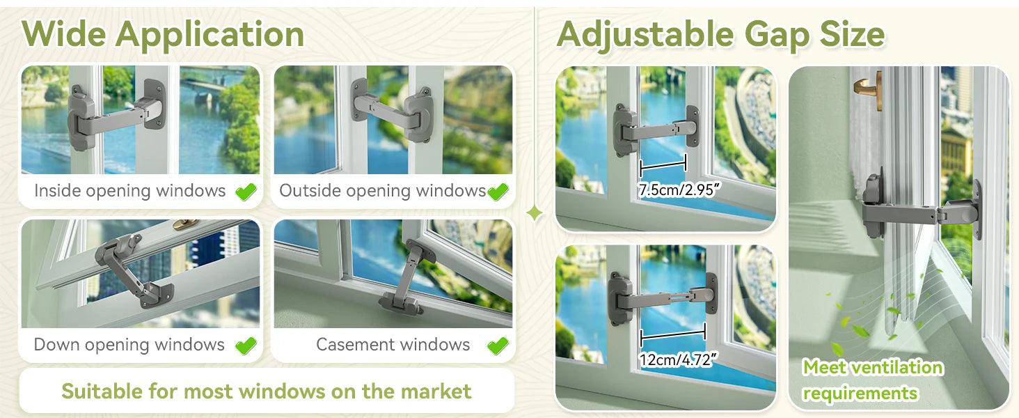 Updated Baby Window Safety Lock, Childproof Window Restrictor for UPVC, Adjustable Winodw Guard for Wooden, Metal Frames