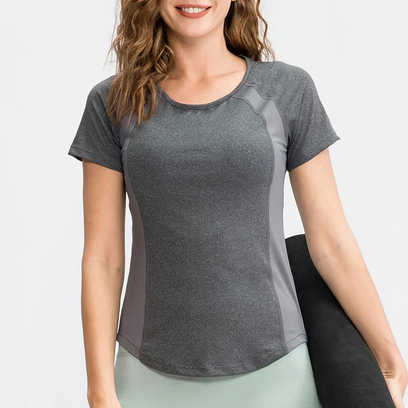 Women Yoga Tops Breathable Sport Fitness Workout Running Yoga Top Quick Dry Short Sleeve Gym T Shirt