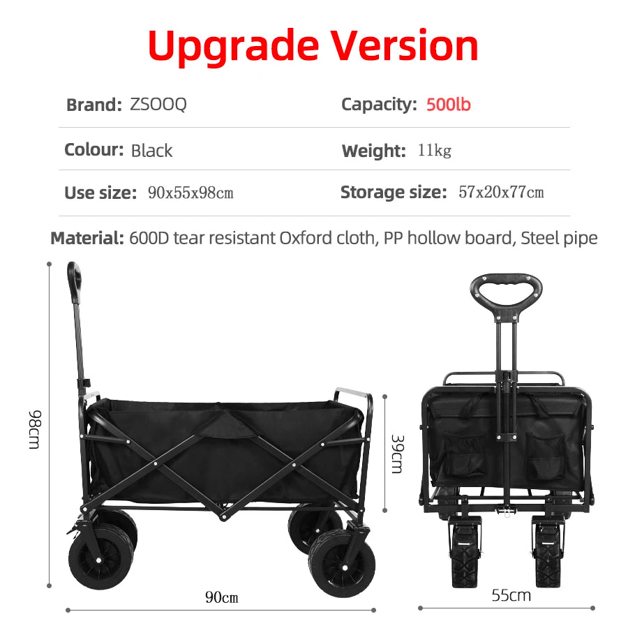 Large Weight Capacity Heavy Duty Wagon Cart Folding Wagon for Outdoor Garden Beach wagon Camping Equipment with Cup Holders