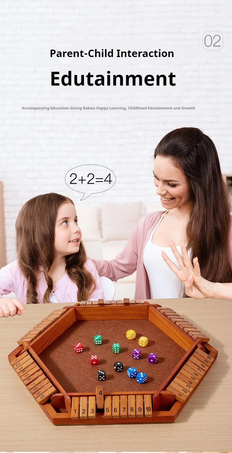 Six Sided Flipping Game, Wooden Number Game, Shut The Box Dice Game - Parent-Child Board Game, Bar Party, Leisure Gambling Game