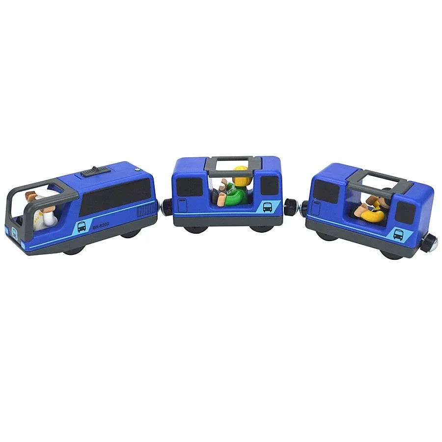 Magnetic Electric Train Car Locomotive Wooden Track Slot Diecast Railway With Two Carriages Train Wood Kid Toy Biro Leduo Track