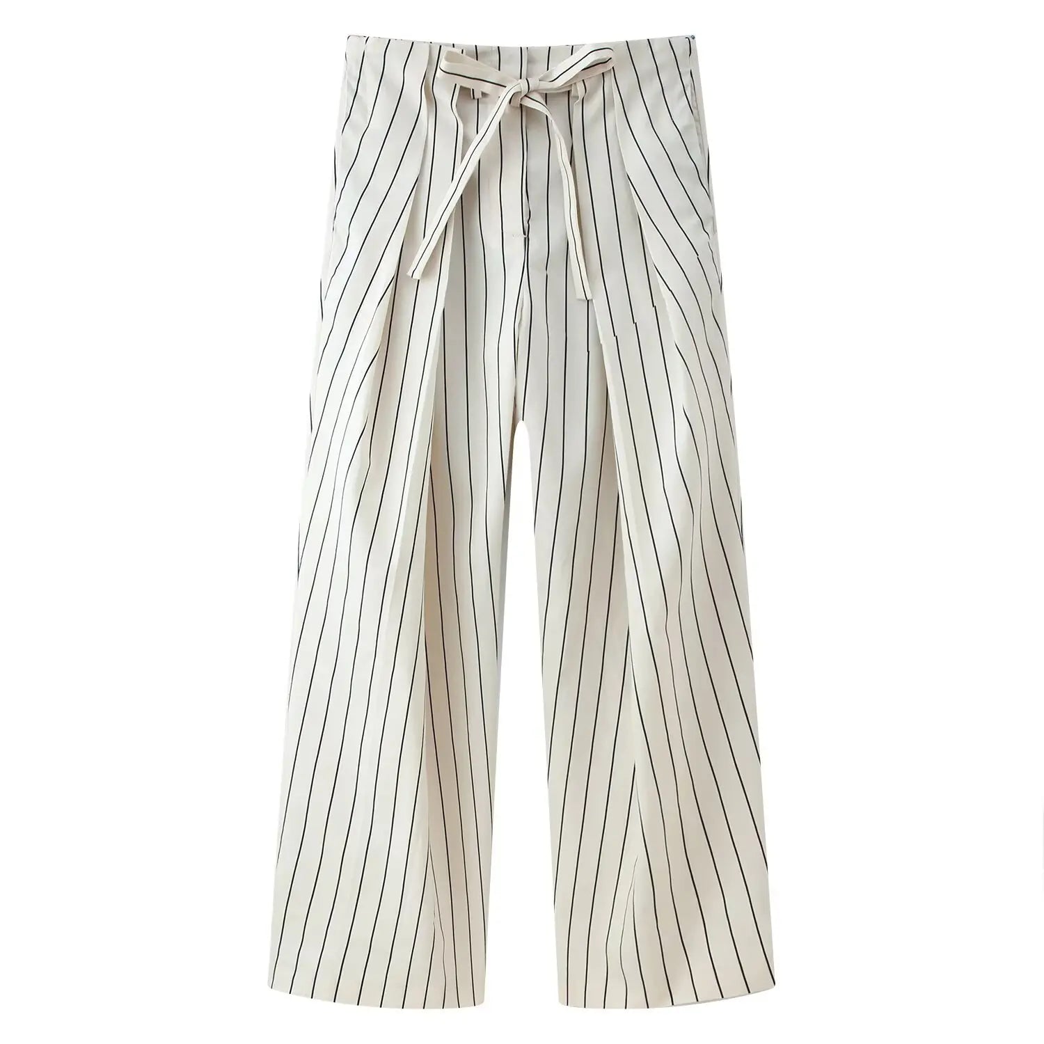 HH Women 2026 New Fashion Versatile Beige Striped Puffy Sleeve Shirt+High Waisted Loose Pleated Casual Long Pants Two Piece  Set