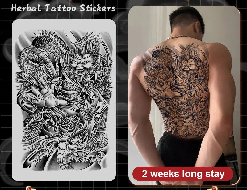 Magic Juice Ink Waterproof Tattoo Stickers Full Back Large Size Herbal Juice Temporary Tattoos Men Body Art Dragon Tiger