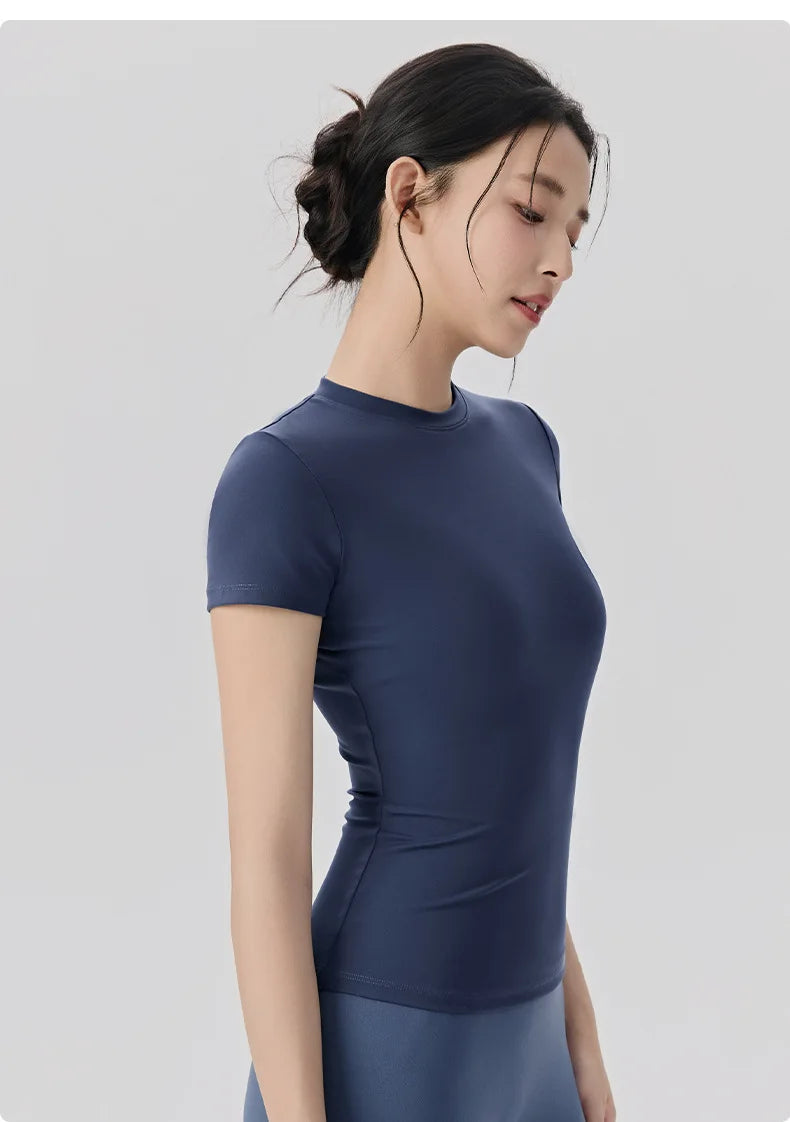 Spring and Summer Yoga Wear Short-sleeved Nude Tight-fitting Fitness Wear for Women Outdoor Running Training Sports T-shirt