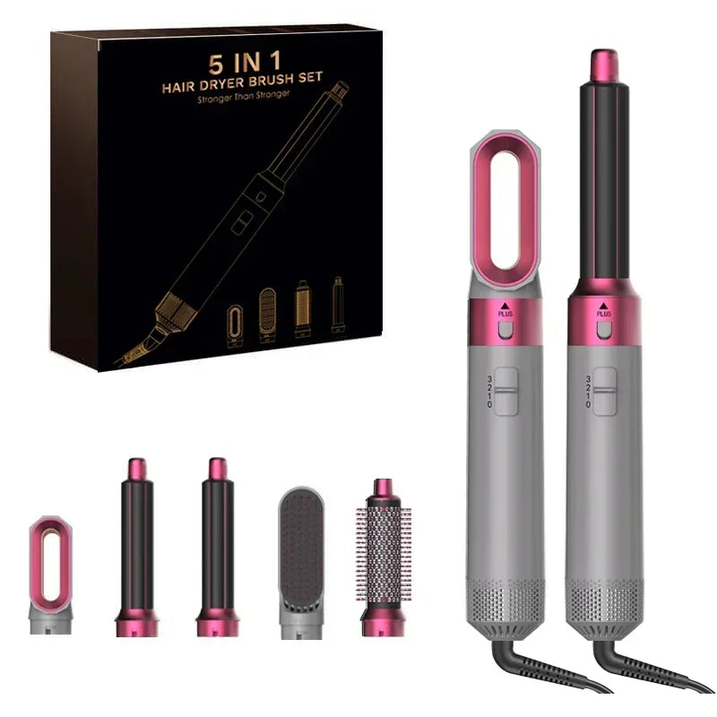5 In 1 Hair Dryer And Hot Air Comb Brush With Curling Iron Hair Straightener For Fast Drying Curling Straightening And Styling