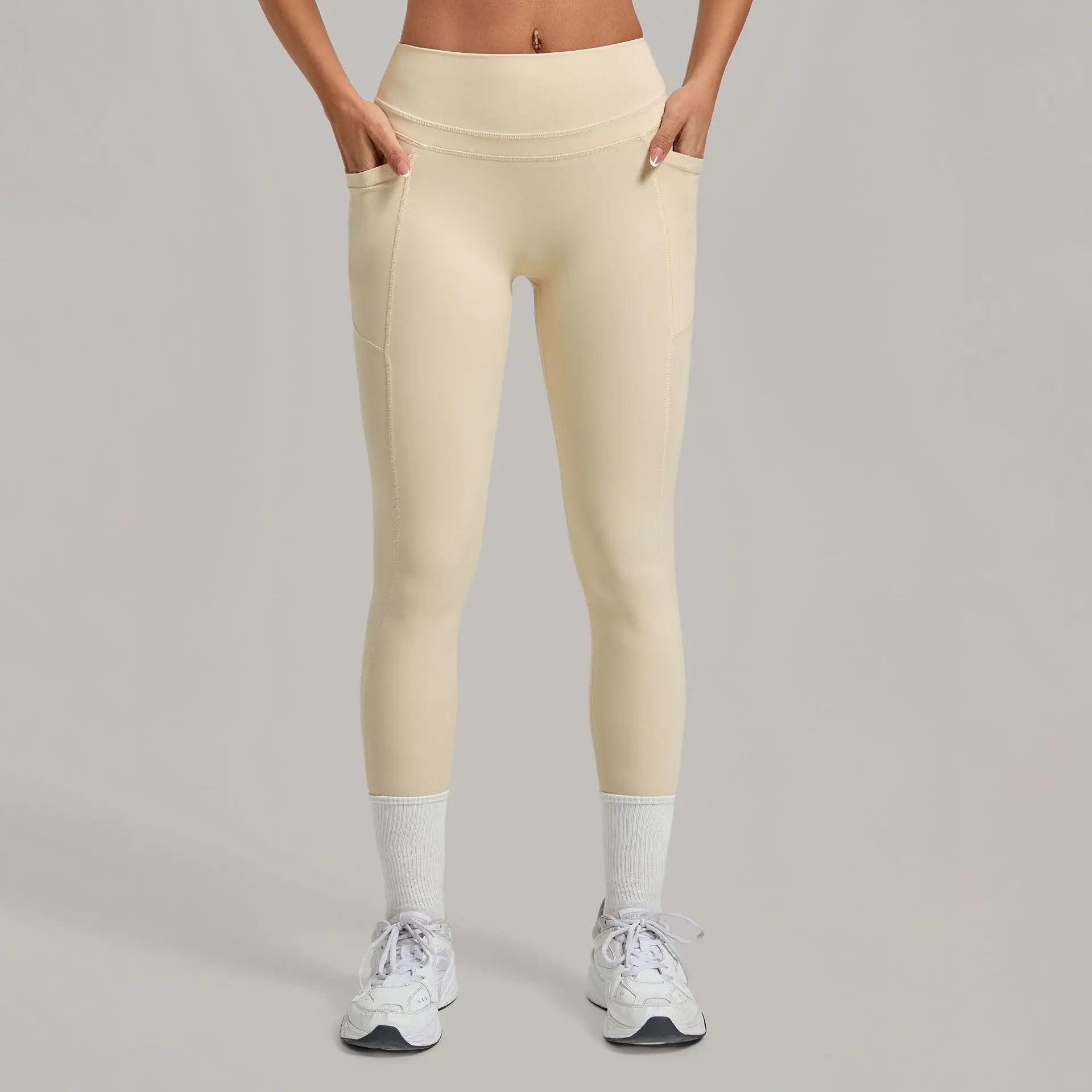 Women's Gym High-waisted High-stretch Yoga Pants with Side Pockets Leggings Workout Running Tights Quick-dry Fitness Trousers