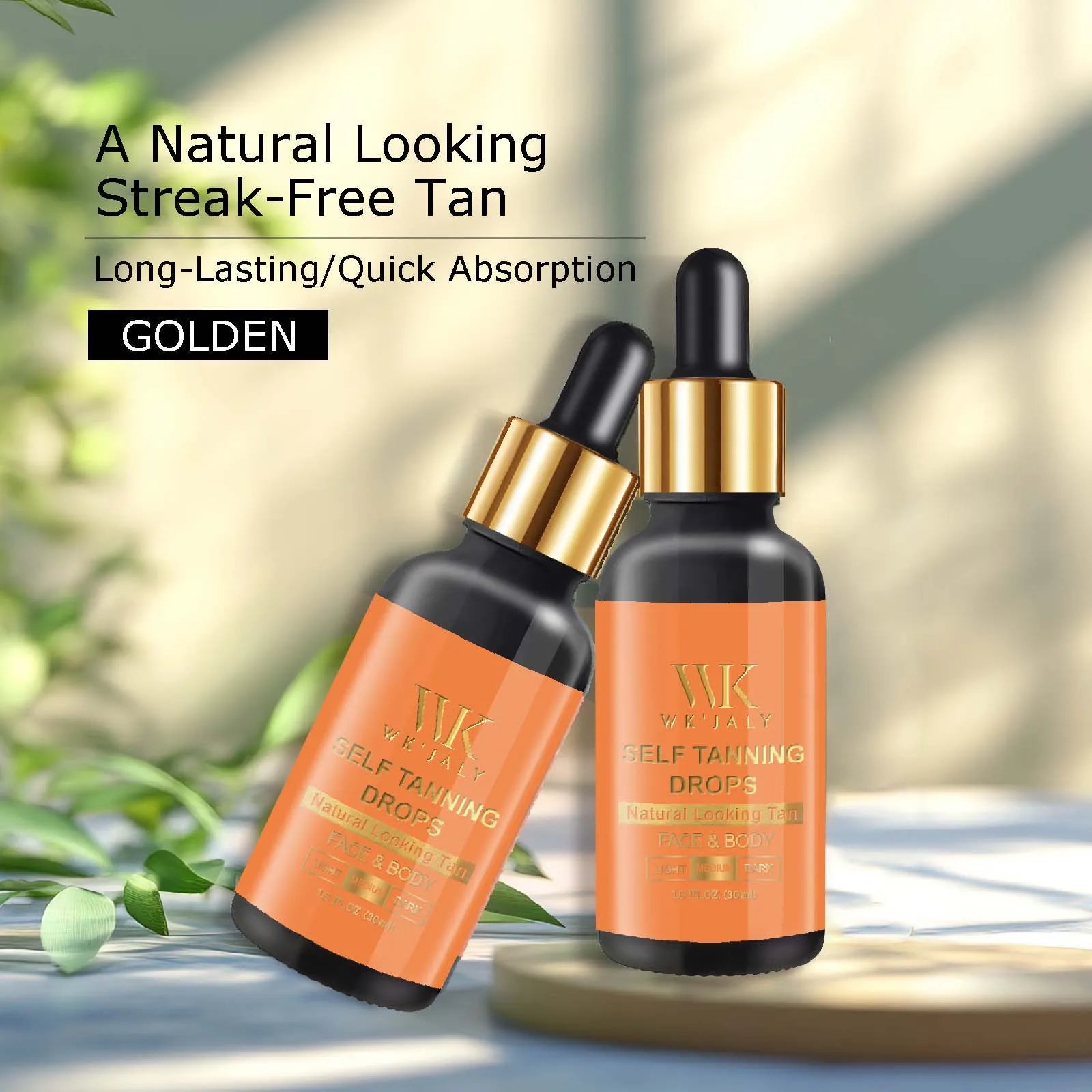 WK JALY Medium Self Tan Drops, Natural Glow Sun Bronzing Drops, Sunless Tanning for Face, Body, Add to Skin Care for Custom Tan Main image