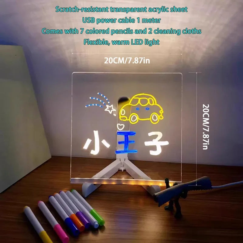 Attached With 7 Colorful Pens Light Up Acrylic Message Board Rewritable DIY Children's Glowing Drawing Board Message Lamp 2026