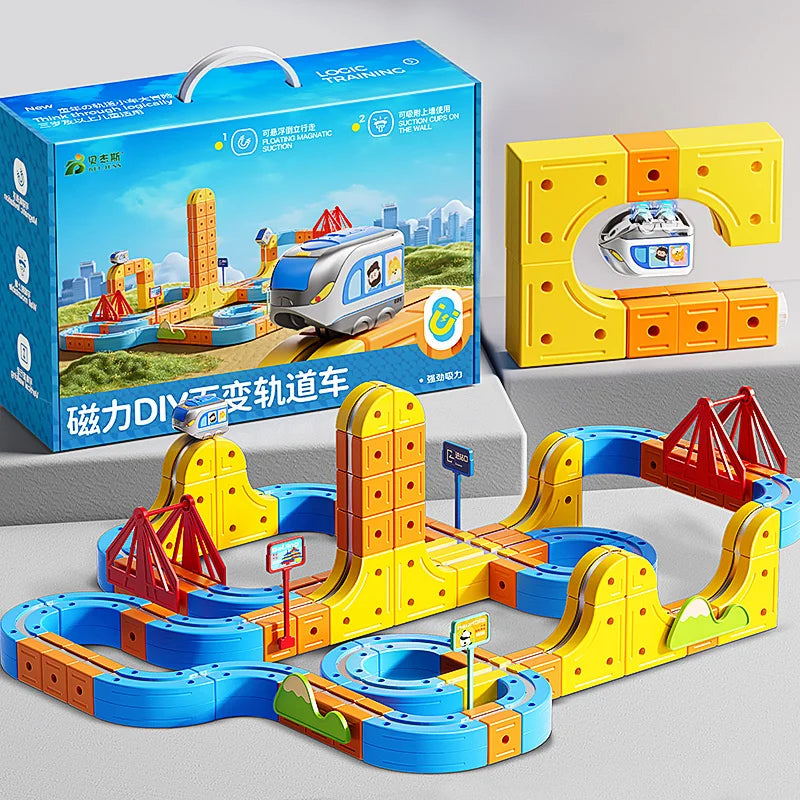 Magnetic Train Toy For Boys Track 1:64 Electric Rail DIY Magic Vehicle Model Toys Education 3 Years Children Gifts